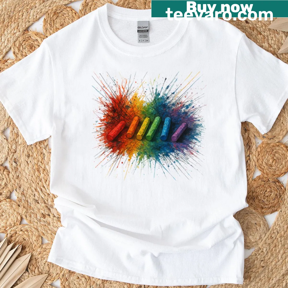 Abstract art t-shirt featuring a colorful explosion design — on a men's t-shirt