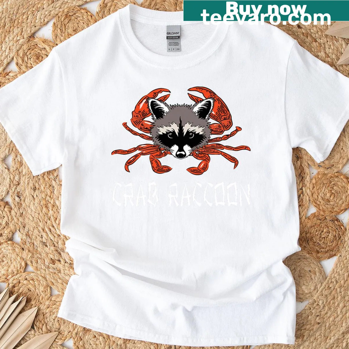 Playful t-shirt featuring an illustration of a crab raccoon — on a men's t-shirt