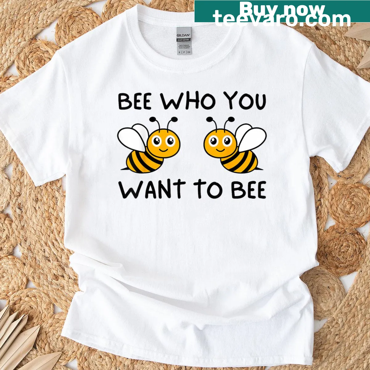 Cute cartoon bee t-shirt with the quote 'Who You Want To Bee' — on a men's t-shirt
