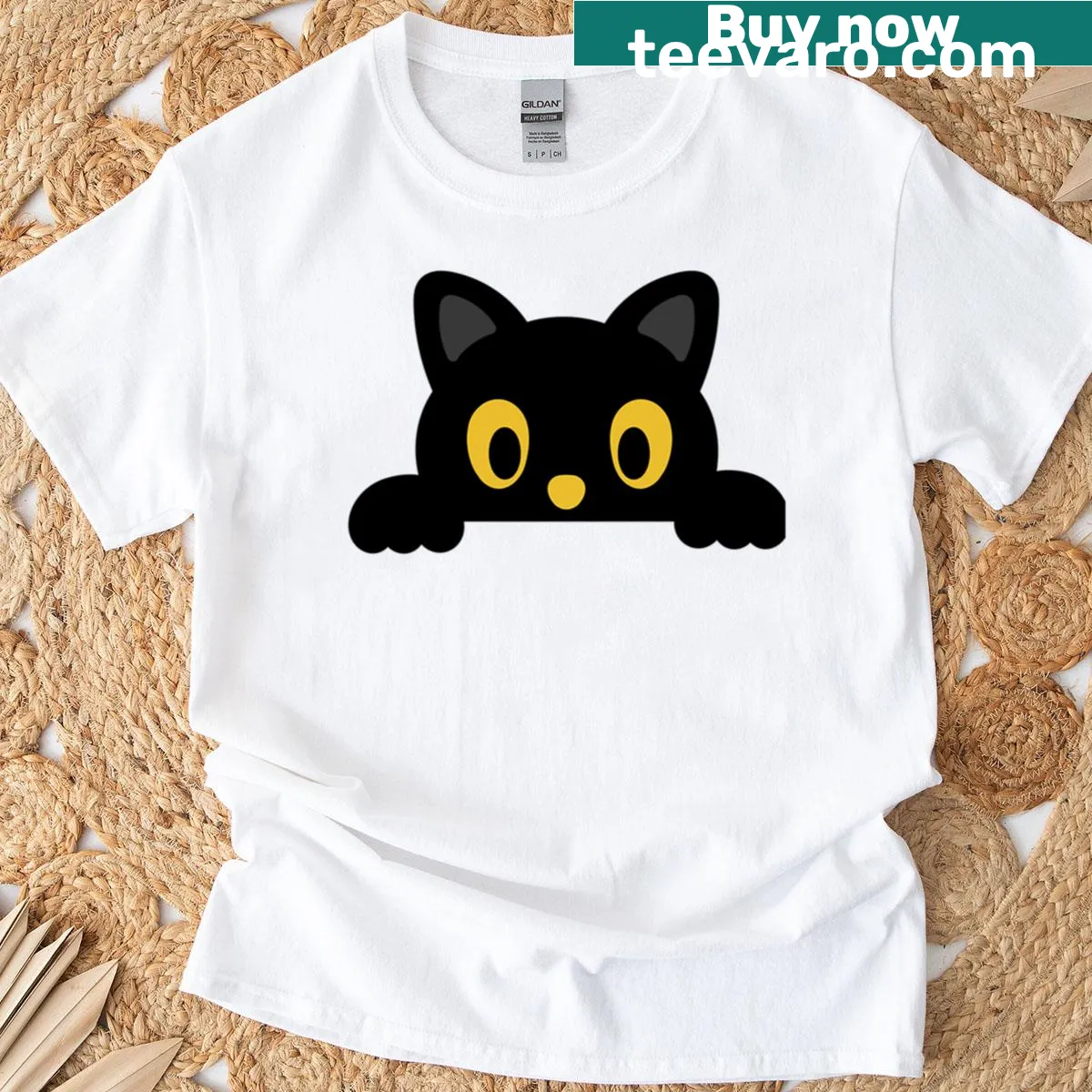 Cute Halloween design featuring a black cat and spooky elements — on a men's t-shirt