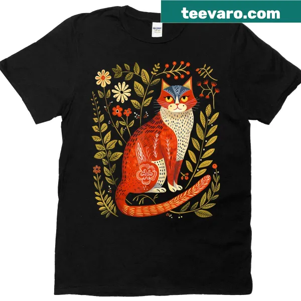 Vintage floral T-shirt featuring a cute cat for cat lovers