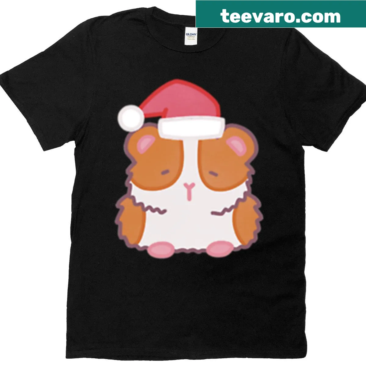 Cute guinea pig wearing a Santa hat t-shirt — on a men's t-shirt