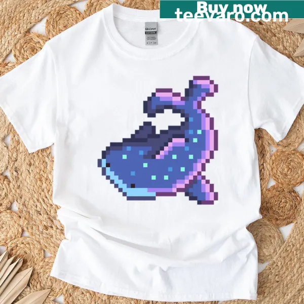 Cute pixel art shirt featuring a whale shark design