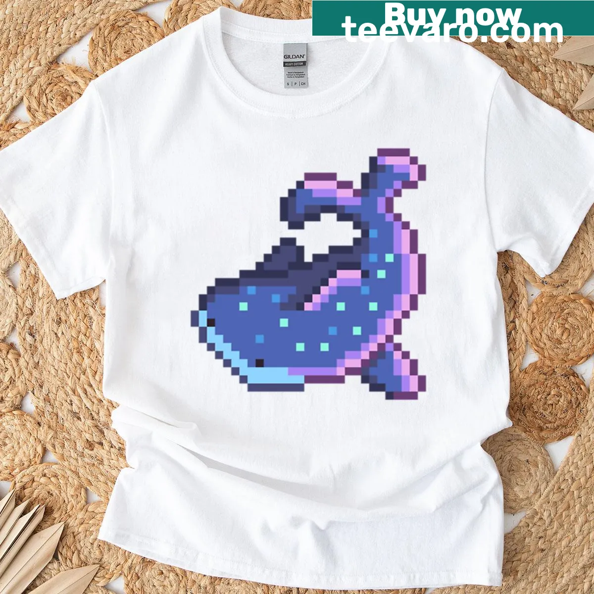 Cute pixel art shirt featuring a whale shark design — on a men's t-shirt