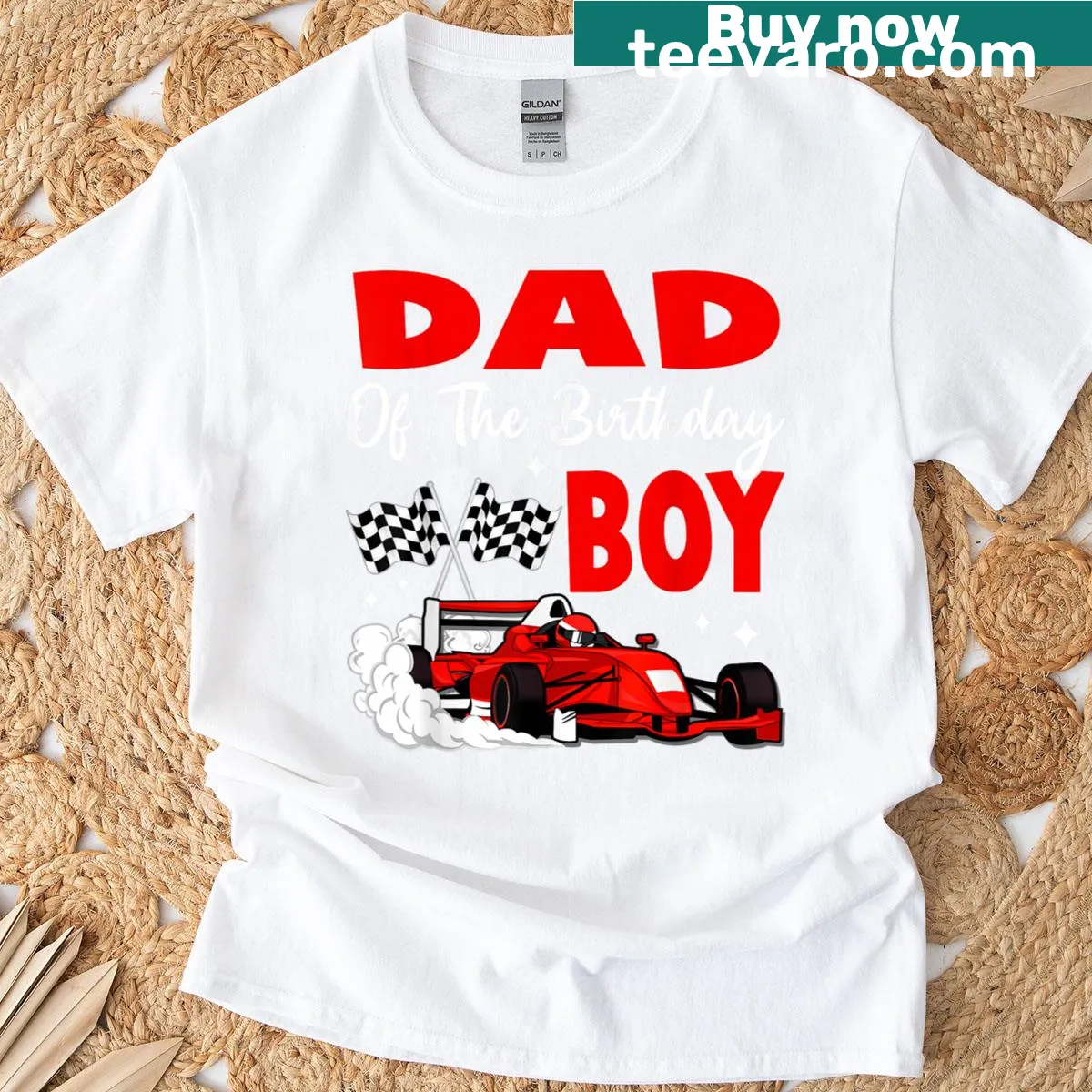 Illustrated T-shirt for dads with race car design — on a men's t-shirt