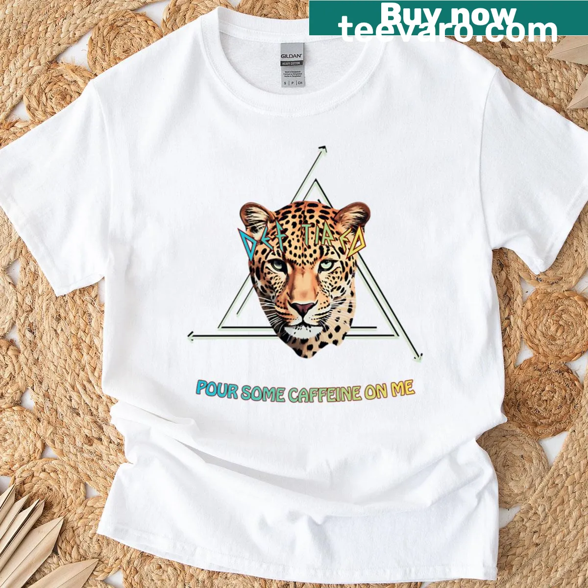 Funny t-shirt featuring text about needing caffeine. — on a men's t-shirt