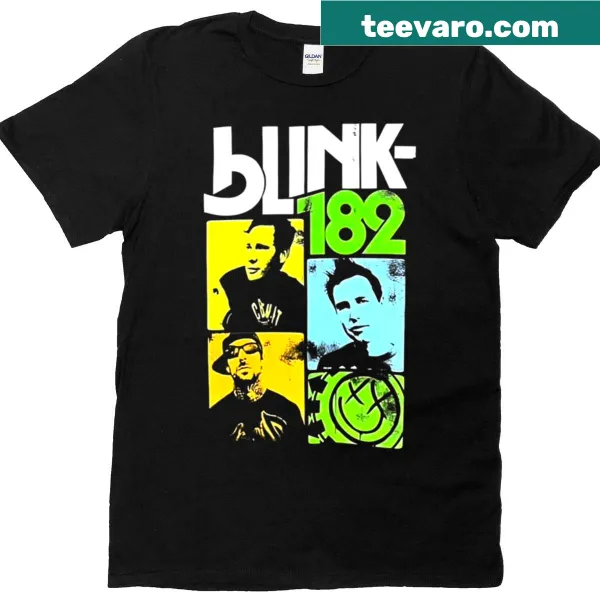 Illustration of Blink 182 characters on a t-shirt
