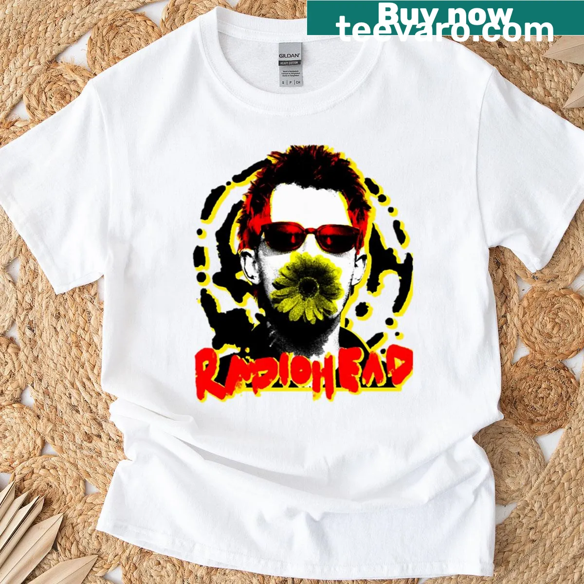 Shirt featuring a design inspired by the iconic band Radiohead. — on a men's t-shirt
