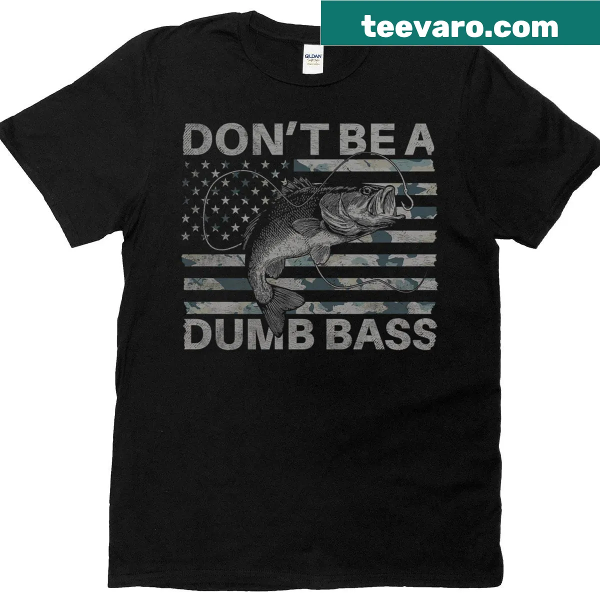 Funny fishing t-shirt with the phrase 'Don't Be A Dumb Bass' — on a men's t-shirt