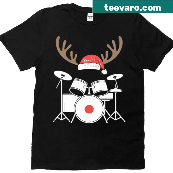 Festive Christmas shirt featuring drums and musical elements