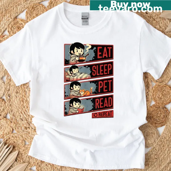 Funny t-shirt with typography on reading and pet caring routine