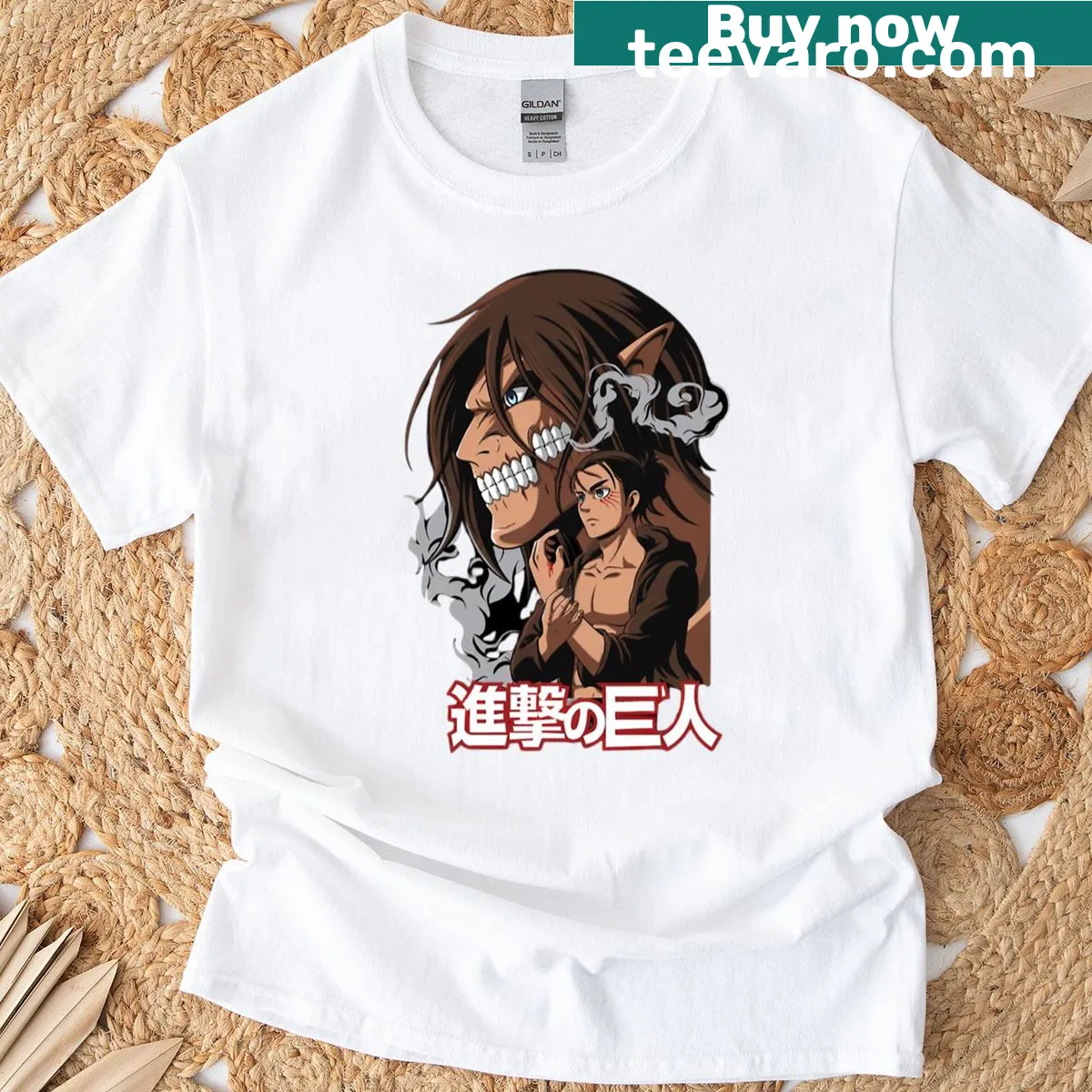 Eren Yeager T-shirt featuring an illustration of the character — on a men's t-shirt