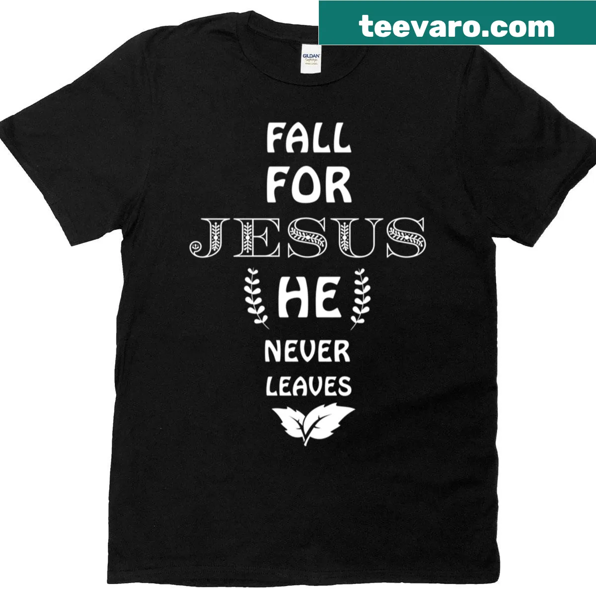 T-shirt with autumn theme and Christian message — on a men's t-shirt