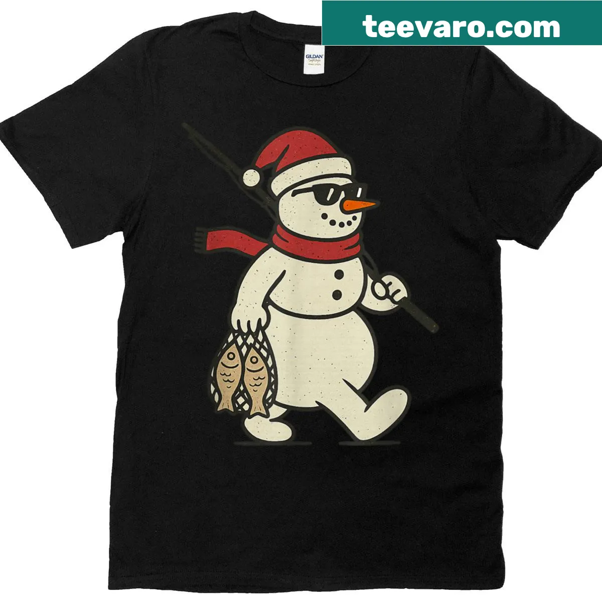 Vintage Merry Fishmas T-shirt with Santa and fishing theme — on a men's t-shirt
