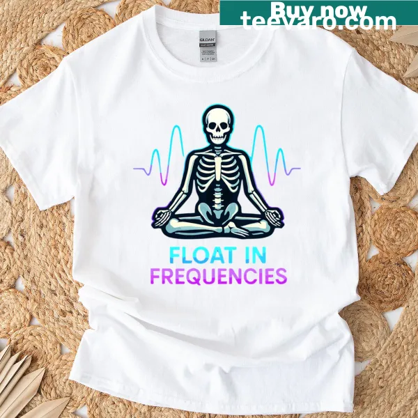 Sonic meditation t-shirt with Float In Frequencies typography
