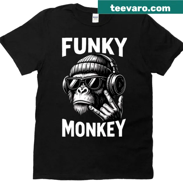 Funky monkey t-shirt with headphones illustration for music lovers