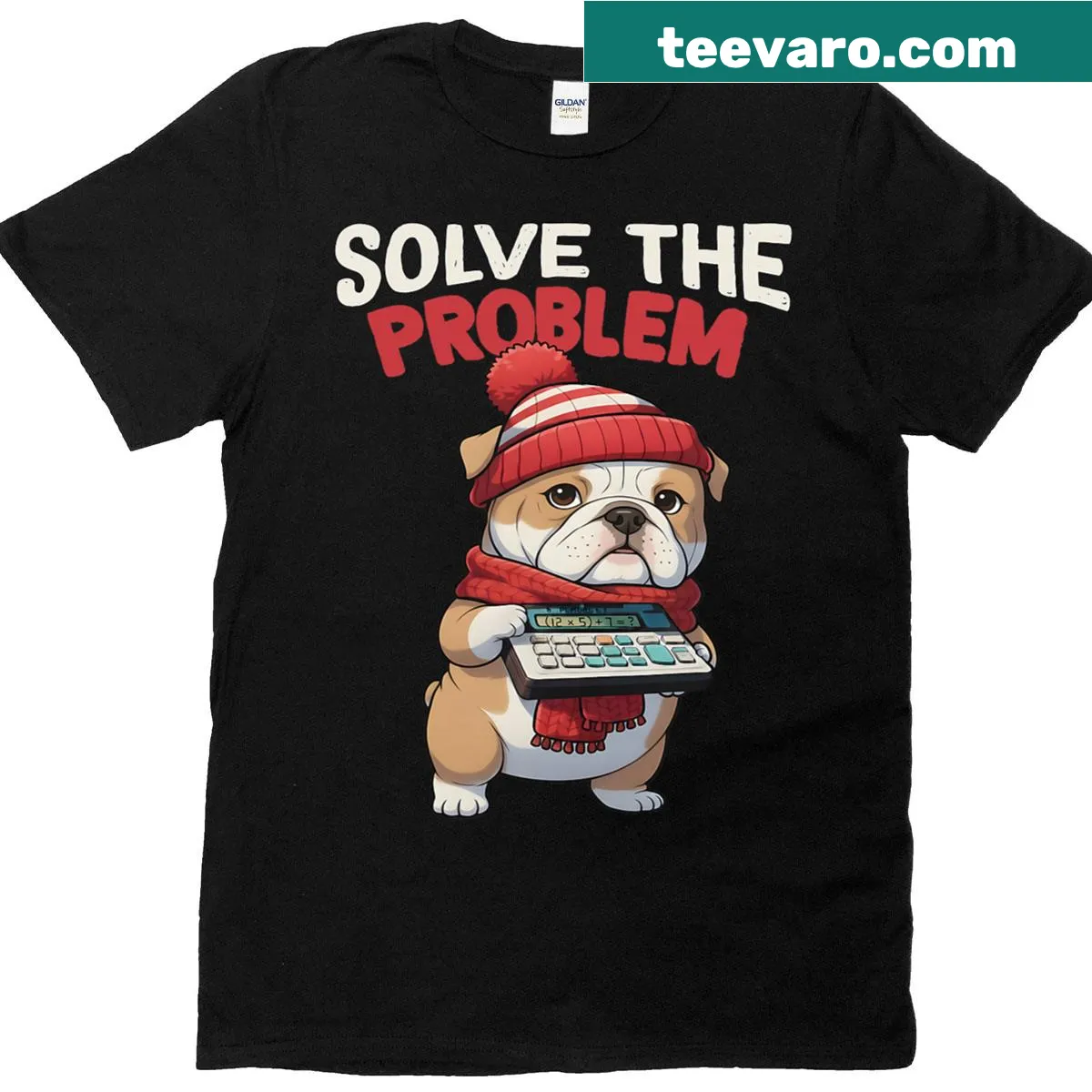 Funny Christmas math teacher shirt with bulldog and PEMDAS design — on a men's t-shirt
