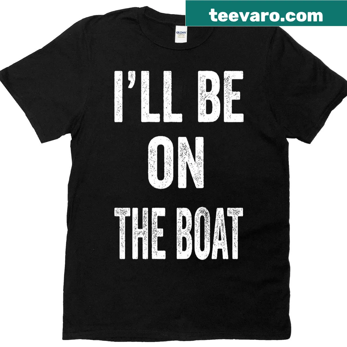 Vintage-style t-shirt with humorous boat graphic and text. — on a men's t-shirt