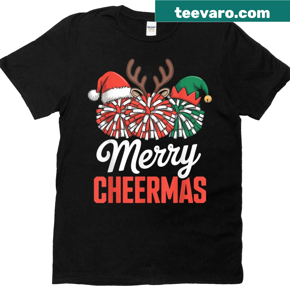 Funny Christmas cheerleading T-shirt with festive text — on a men's t-shirt