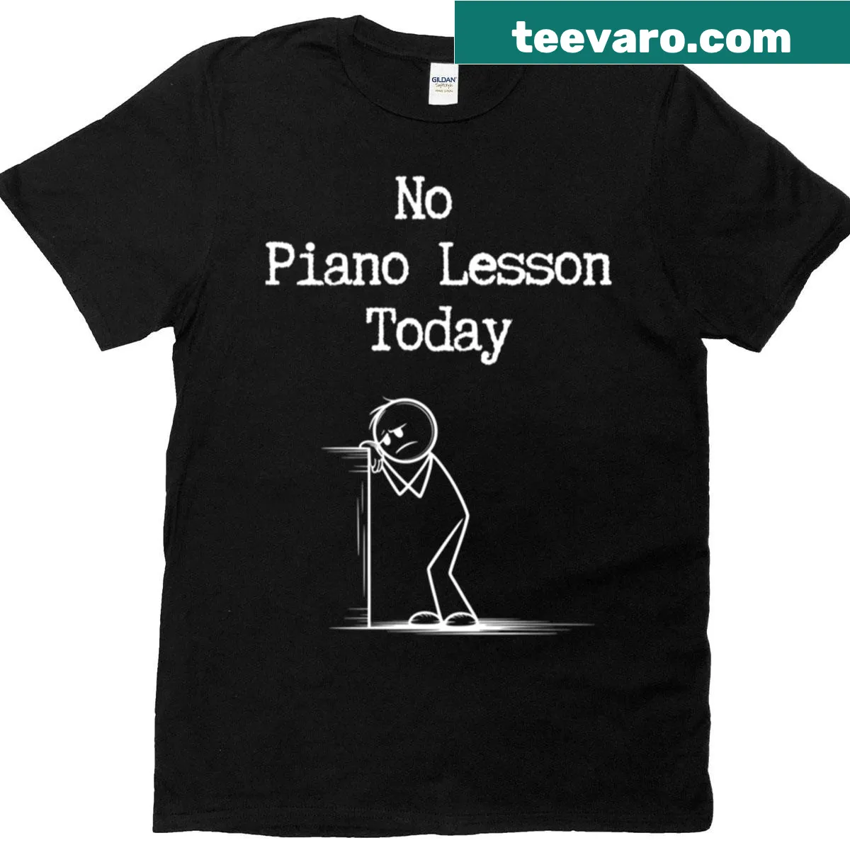 Humorous stick figure design about skipping piano lessons on a T-shirt — on a men's t-shirt