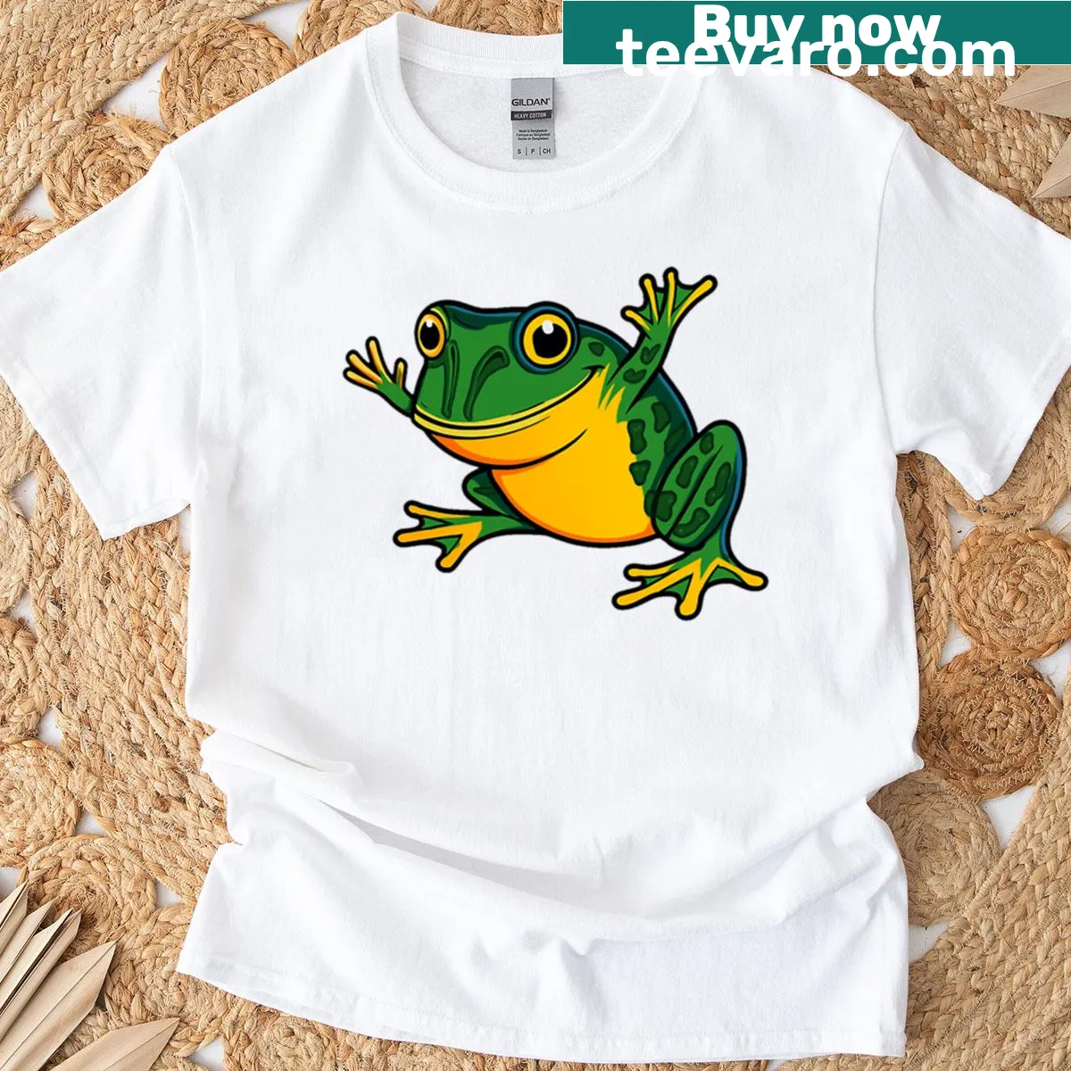 Cartoon-style t-shirt featuring a funny Pacman Frog graphic — on a men's t-shirt