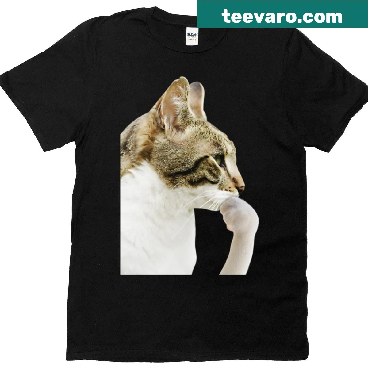 Cartoon pondering cat t-shirt for cat lovers — on a men's t-shirt