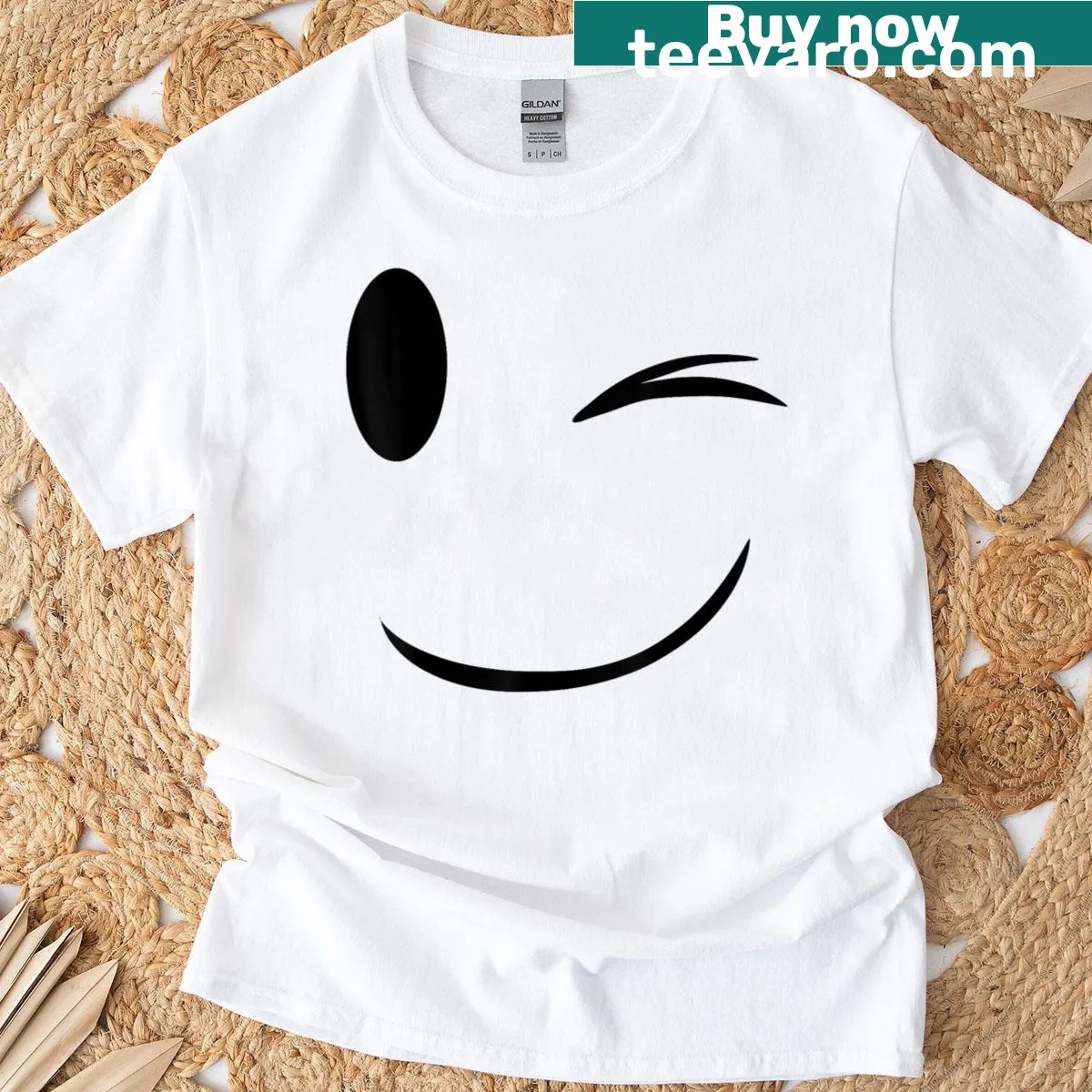 Vintage distressed t-shirt with a retro smiling face graphic — on a men's t-shirt