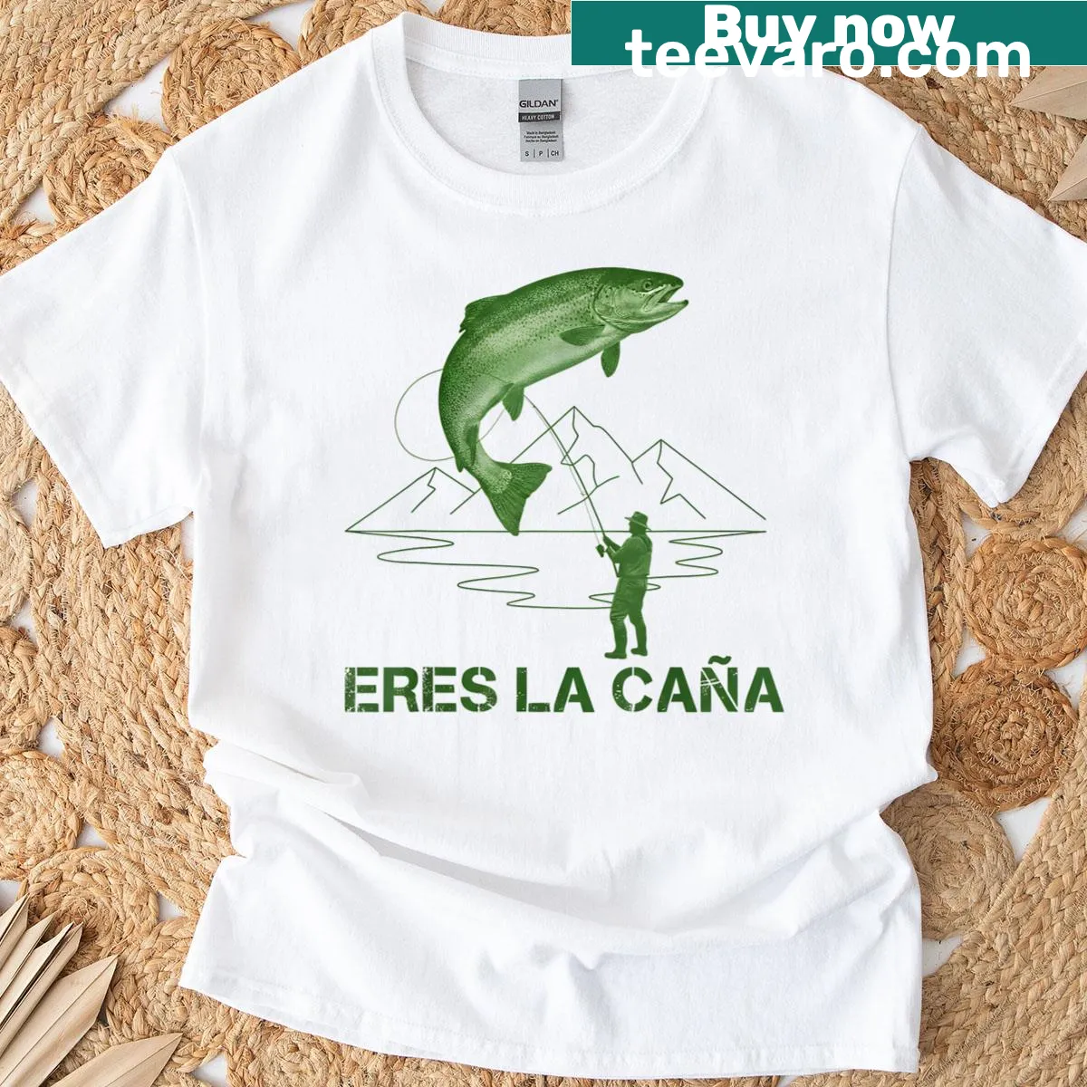 Funny trout fishing t-shirt with Spanish design Eres La Caa — on a men's t-shirt