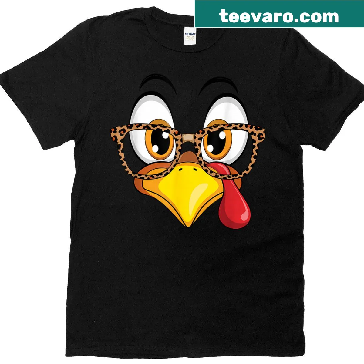 Cartoon turkey with glasses design for Thanksgiving fun. — on a men's t-shirt