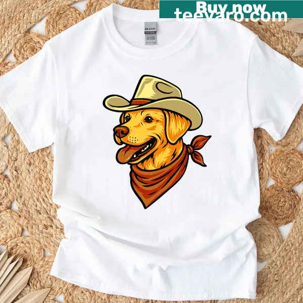 Vintage cowboy and cute yellow lab illustration T-shirt