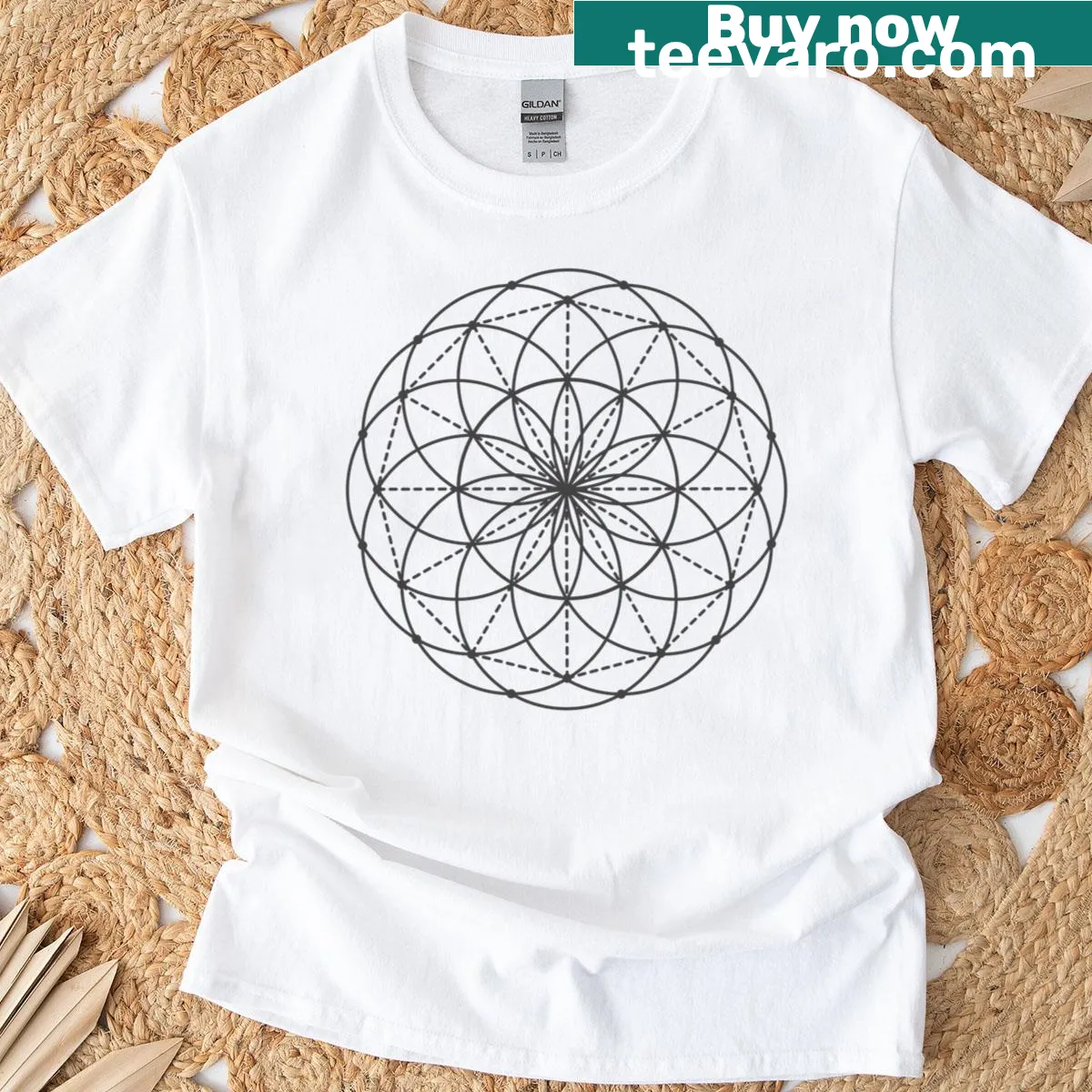 Intricate geometric flower design on a T-shirt — on a men's t-shirt