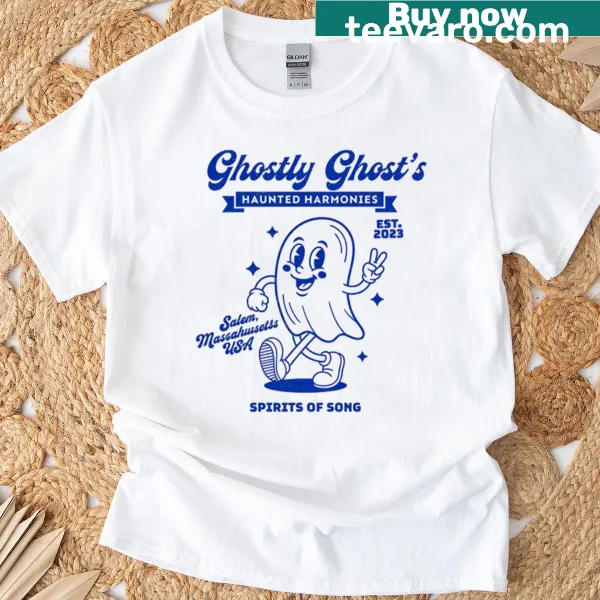 Retro ghost mascot design t-shirt with musical notes