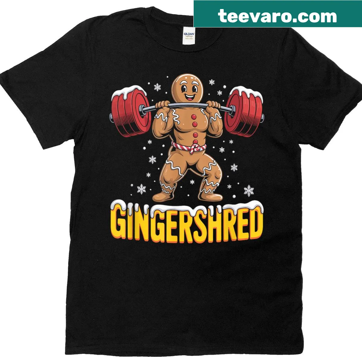 Funny gym bodybuilder Christmas t-shirt — on a men's t-shirt