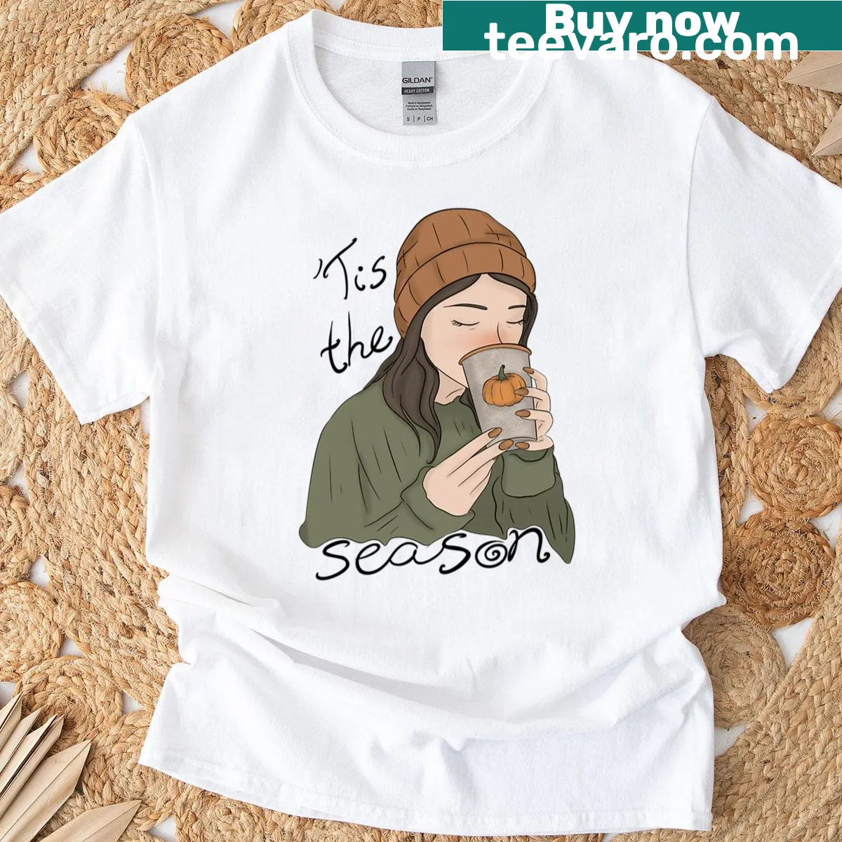 Pumpkin spice latte T-shirt with playful text — on a men's t-shirt