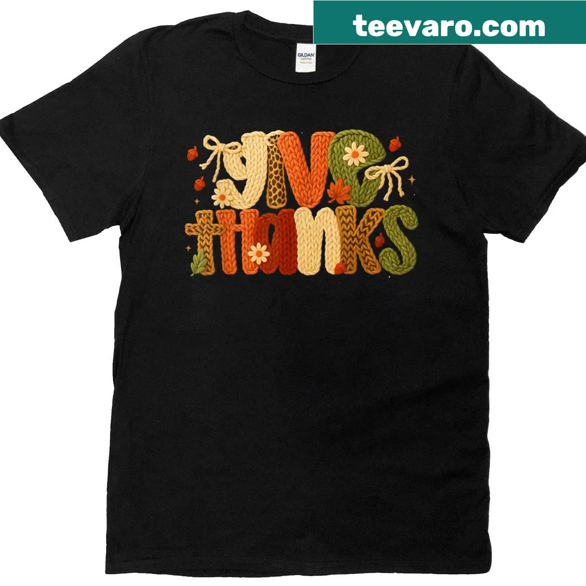 Thanksgiving t-shirt featuring a knitted aesthetic and 'Give Thanks' typography — on a men's t-shirt