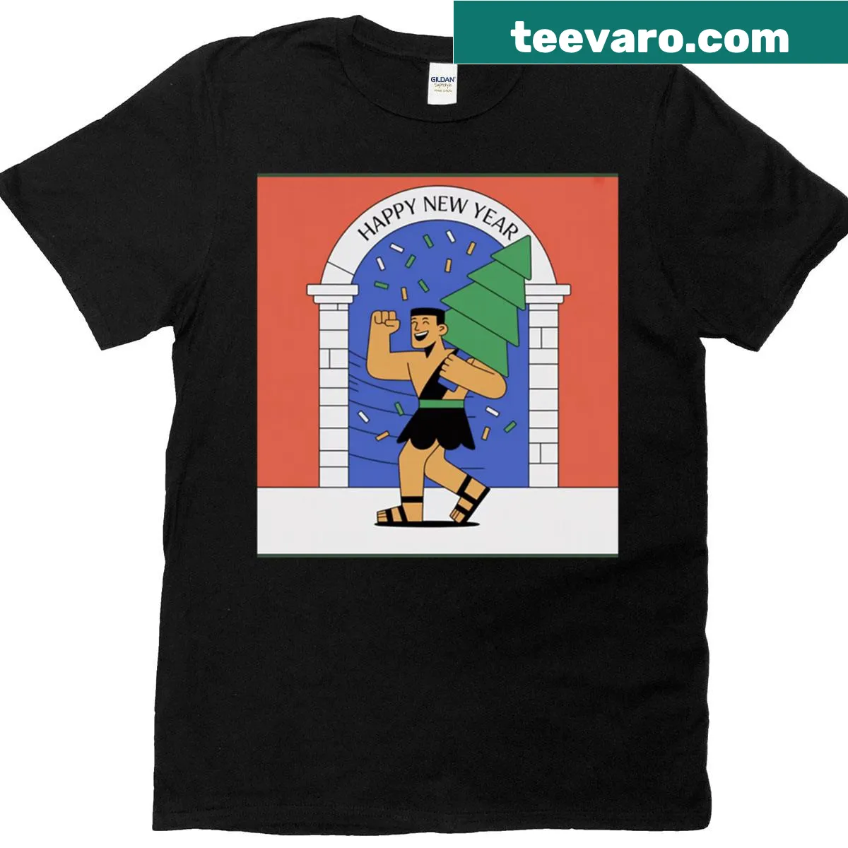 Cute gladiator illustration for New Year celebration on t-shirt — on a men's t-shirt