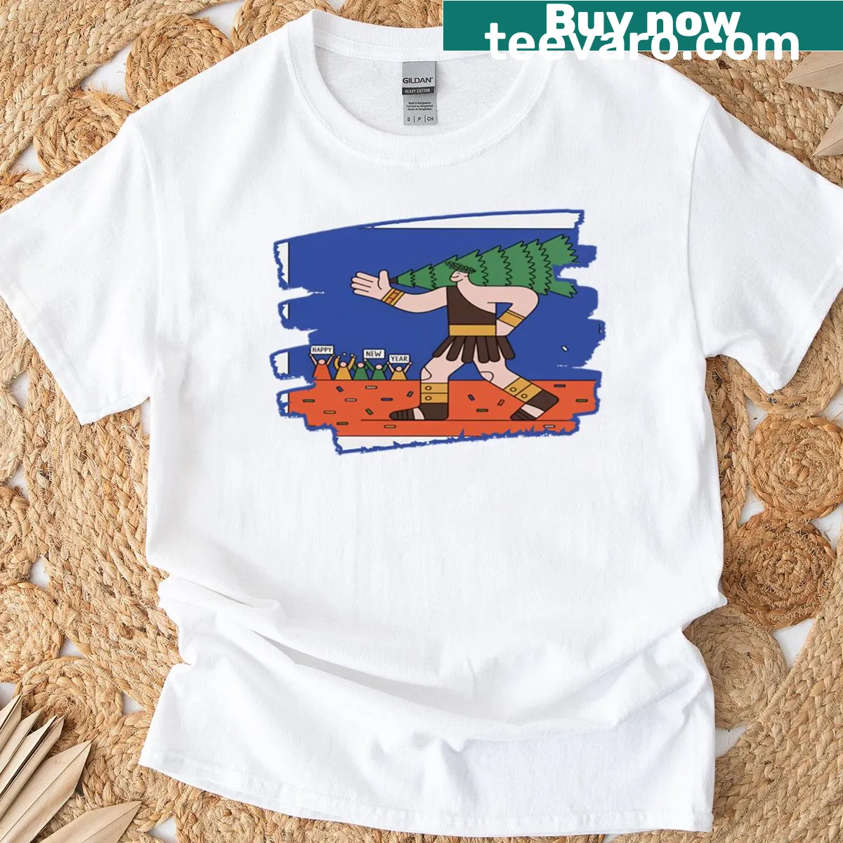 Cheerful New Year t-shirt with a Gladiator design — on a men's t-shirt