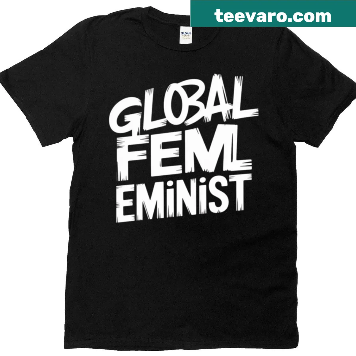 T-shirt featuring a bold message for global feminist equality. — on a men's t-shirt