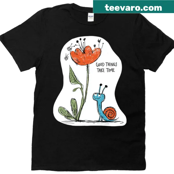 Inspirational T-shirt with a snail and flower illustration