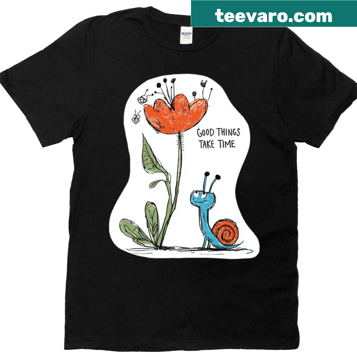 Inspirational T-shirt with a snail and flower illustration — on a men's t-shirt