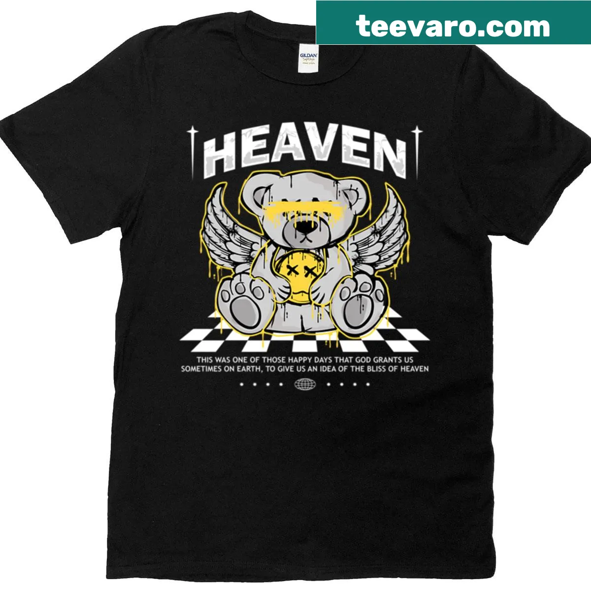 Graffiti-style angel bear graphic on a street art T-shirt — on a men's t-shirt