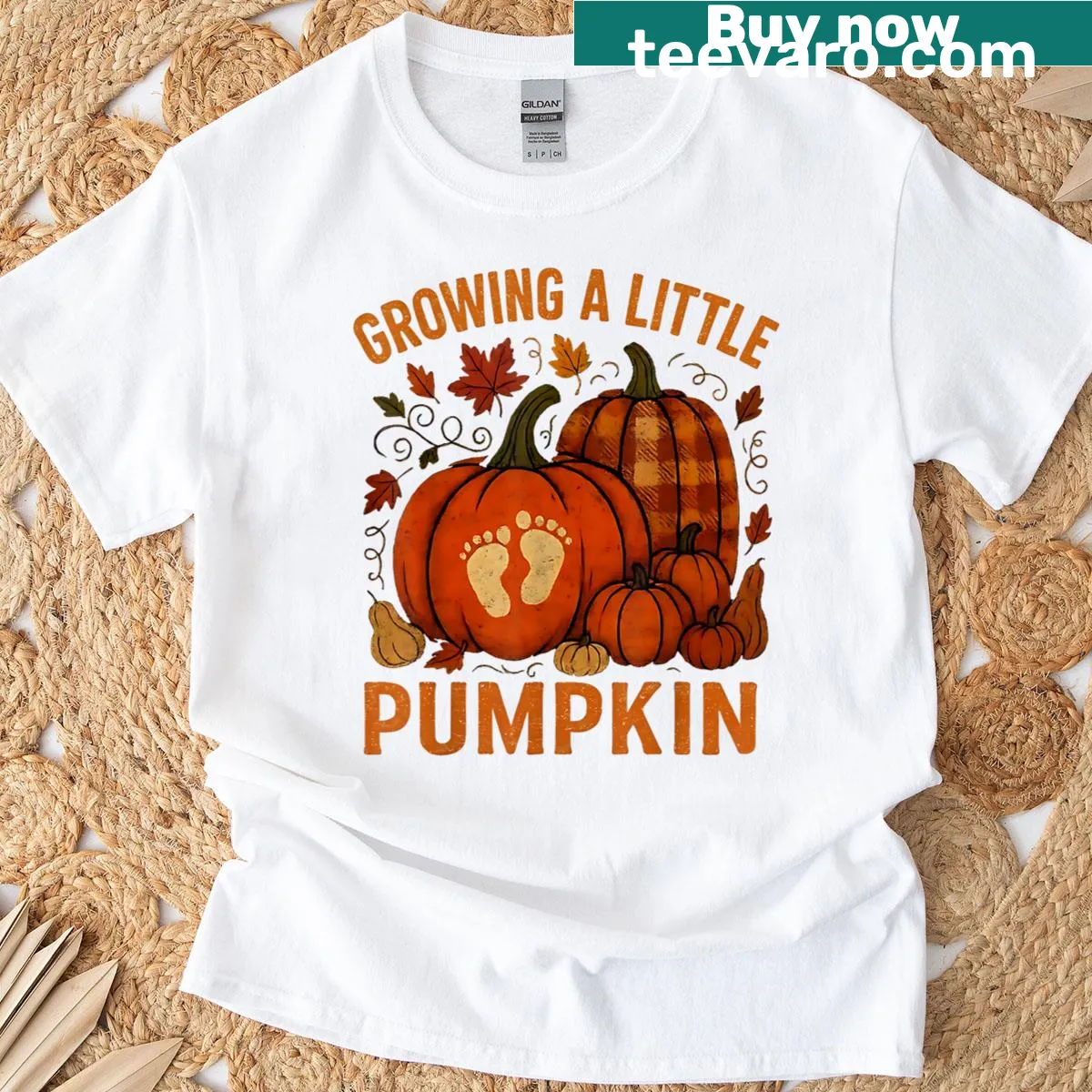 T-shirt with 'Growing Little Pumpkin' design for pregnancy announcement — on a men's t-shirt