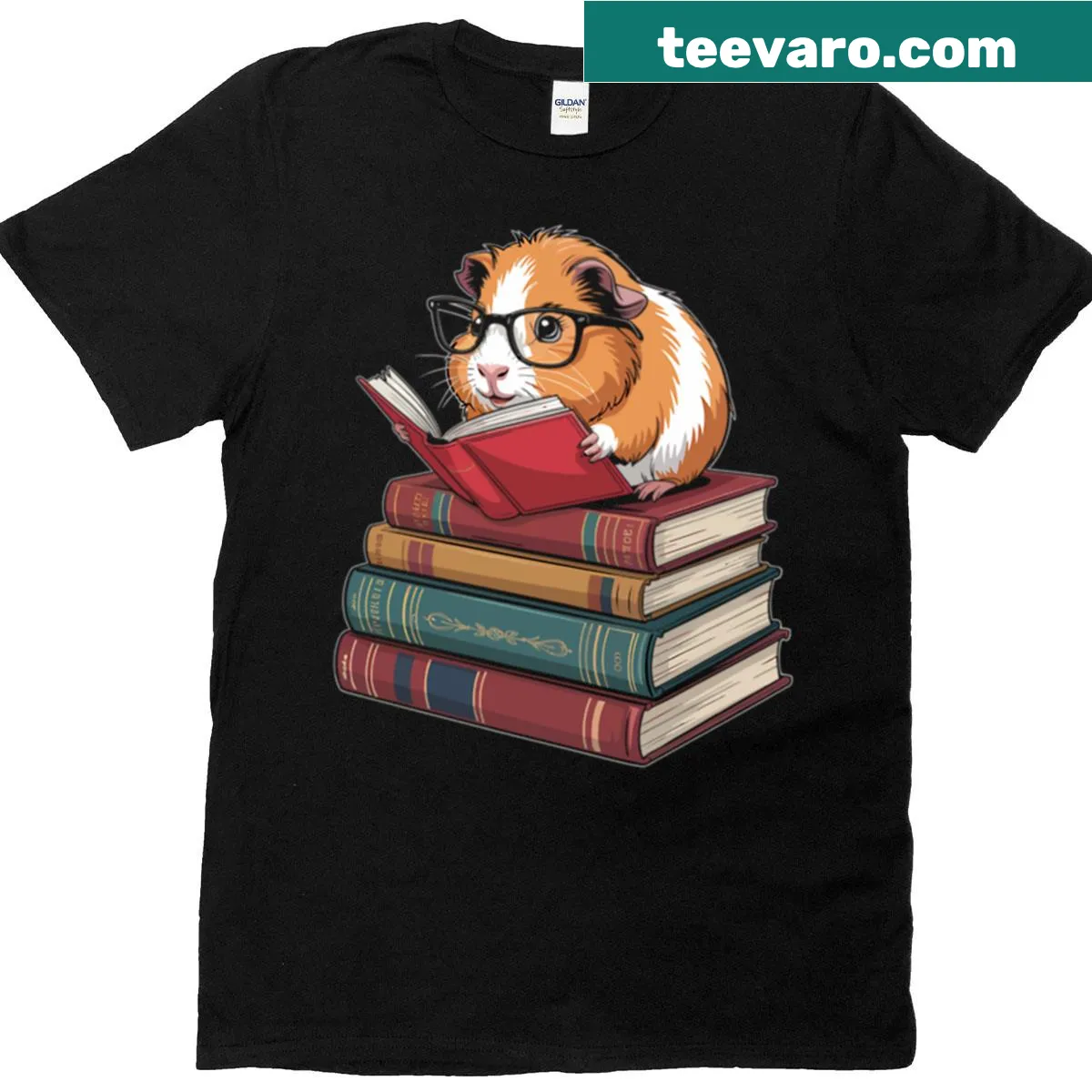Illustration of guinea pigs reading books on a T-shirt — on a men's t-shirt