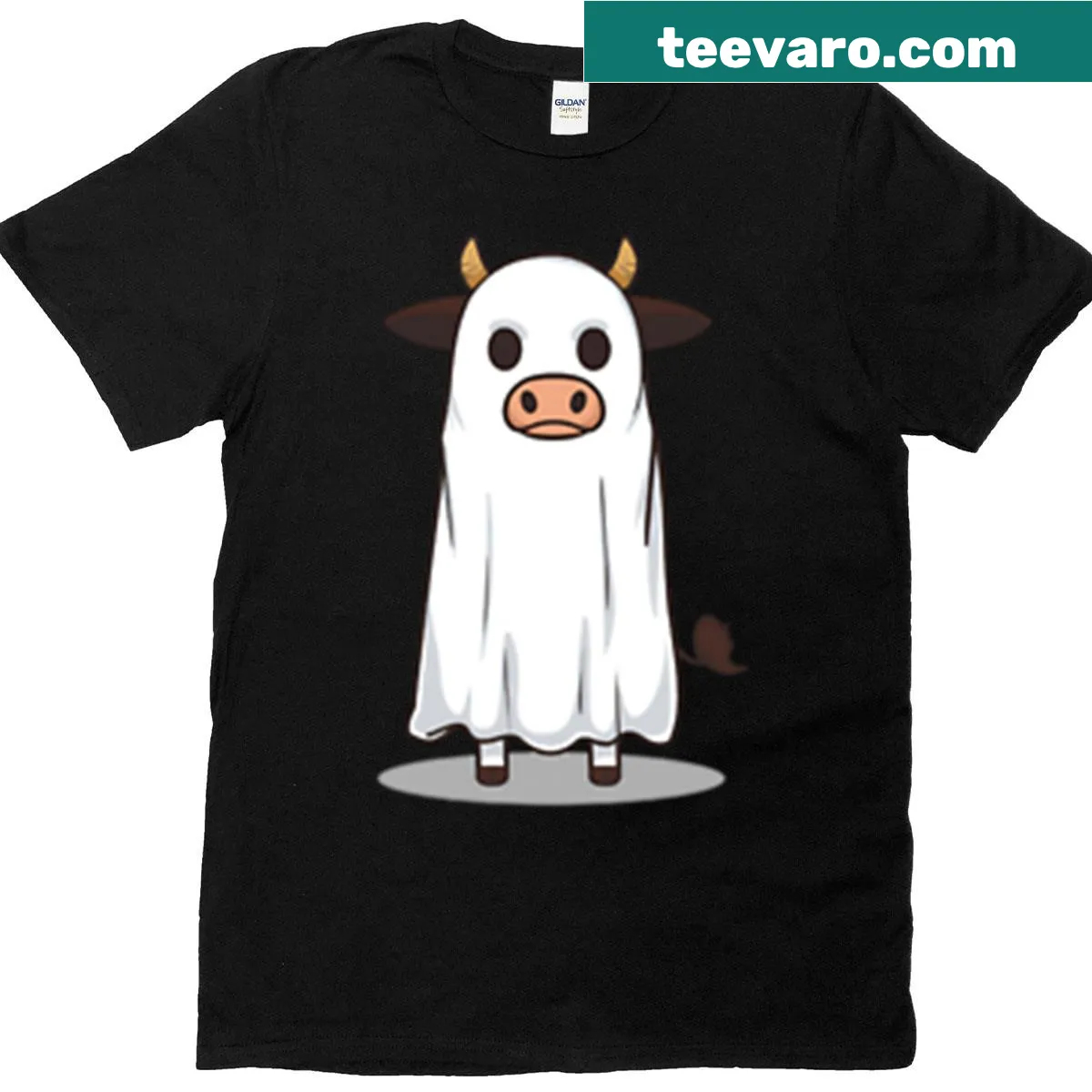 Whimsical Halloween cow design perfect for kids — on a men's t-shirt