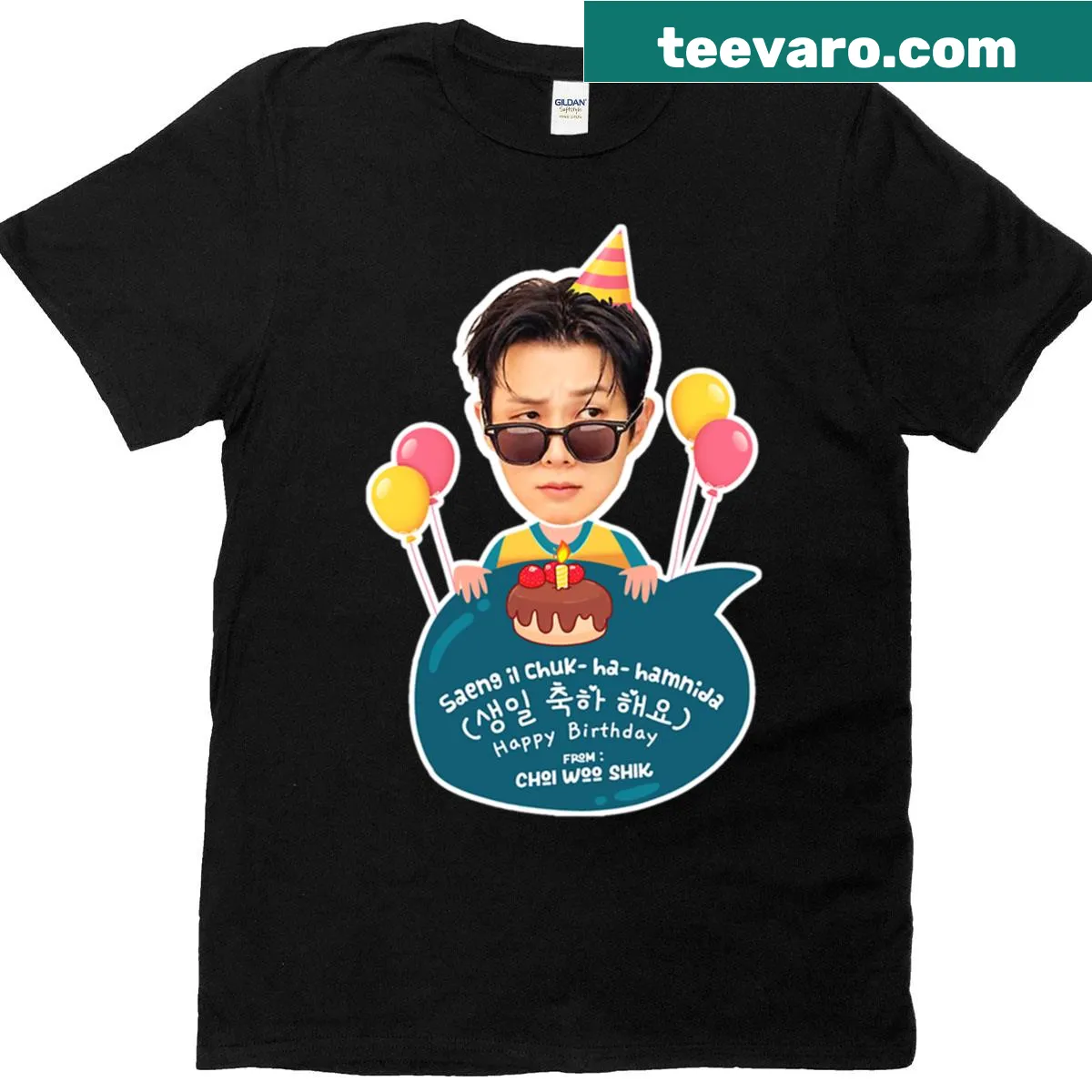 Typography design celebrating a birthday from Choi Woo-shik — on a men's t-shirt