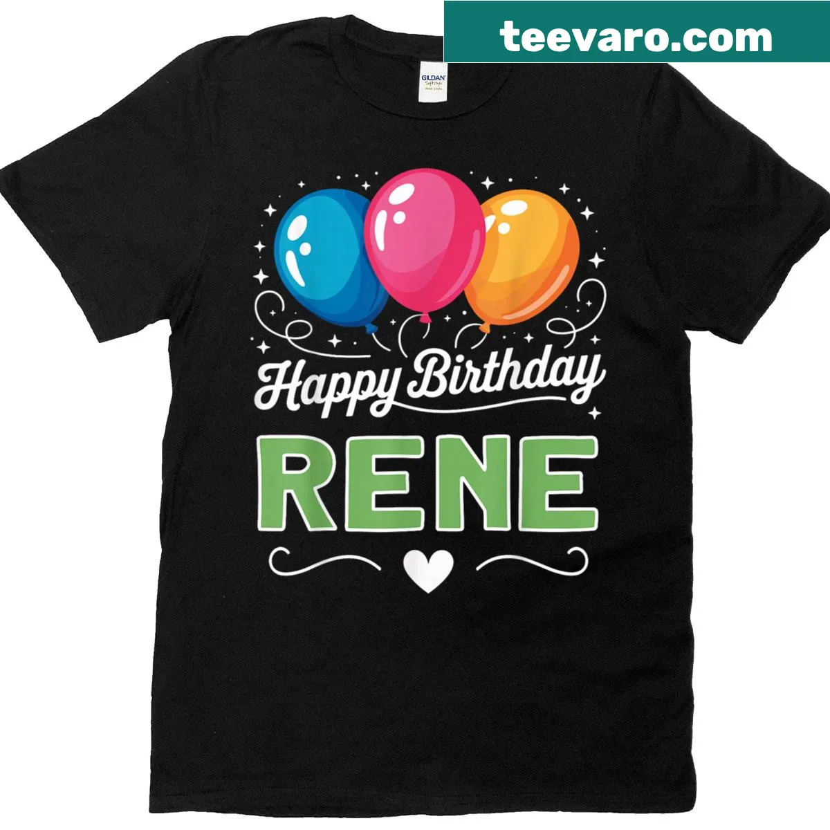Cute Happy Birthday Rene T-shirt with festive design. — on a men's t-shirt