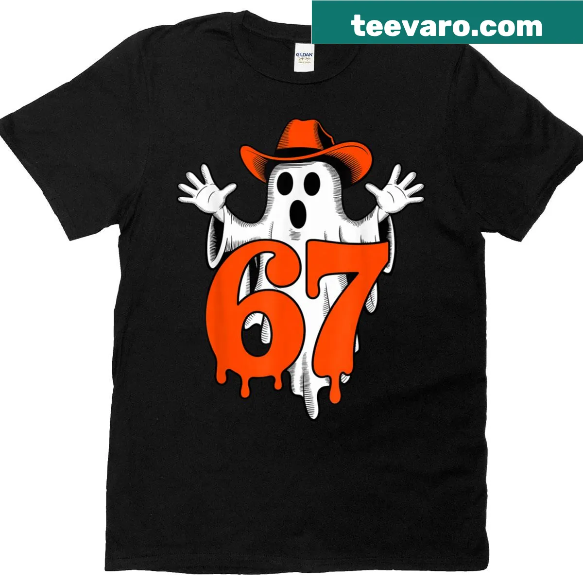 Funny ghost design for Thanksgiving with playful ghosts and autumn elements — on a men's t-shirt