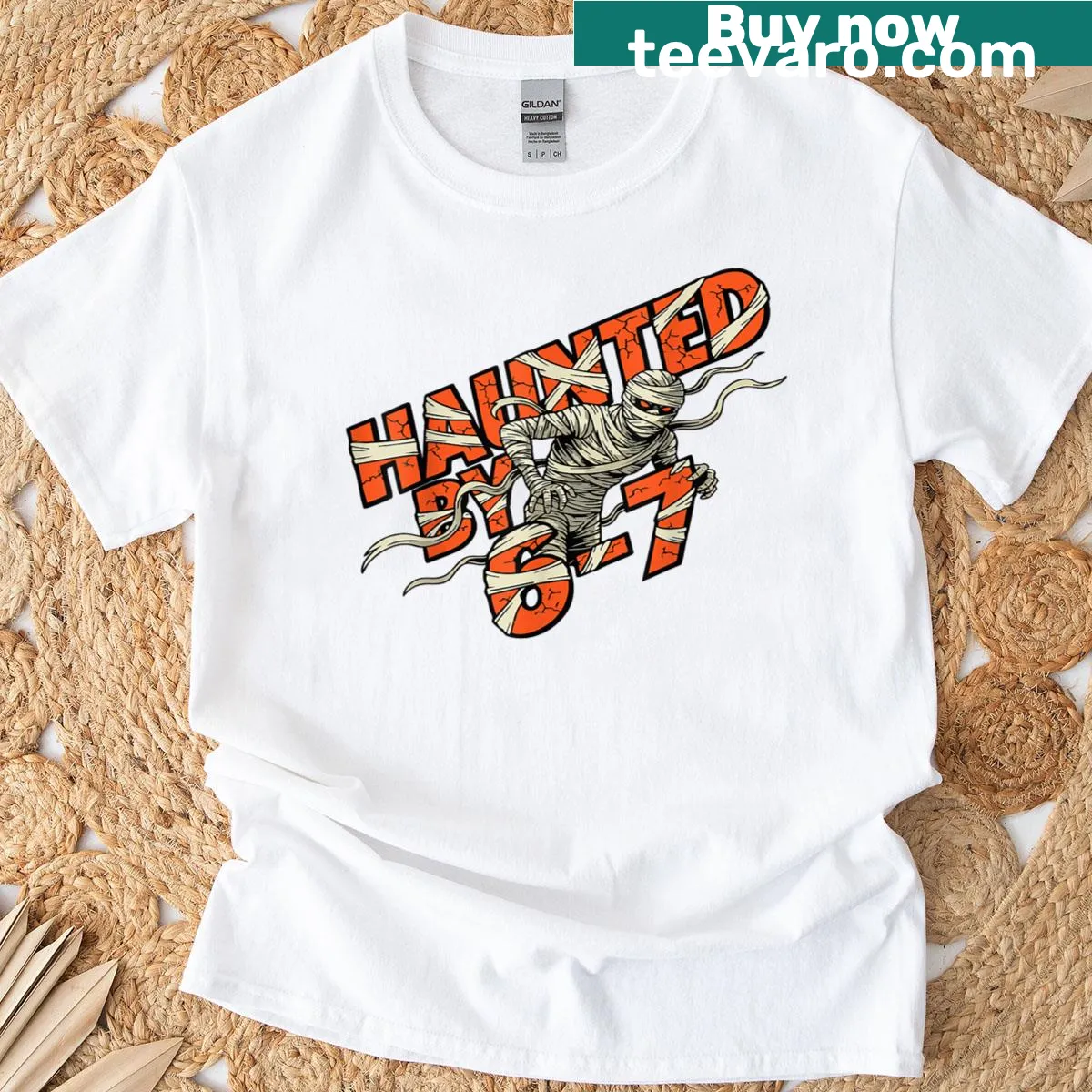 Playful mummy graphic on a t-shirt for Halloween celebrations — on a men's t-shirt