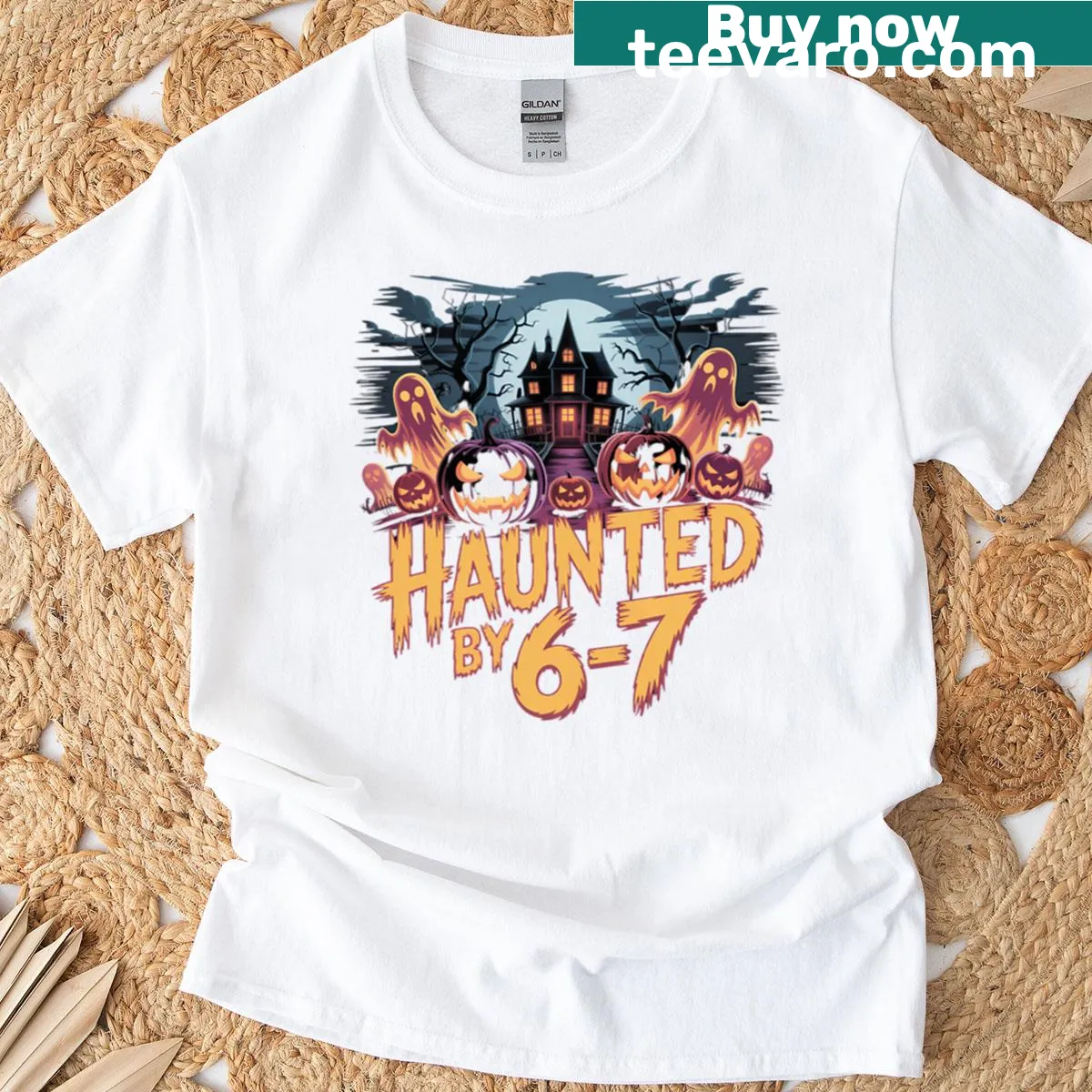 Whimsical Halloween t-shirt with cheerful ghost illustrations — on a men's t-shirt