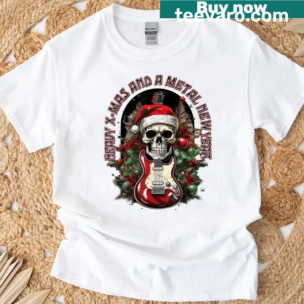 Bold holiday shirt with heavy metal Christmas theme